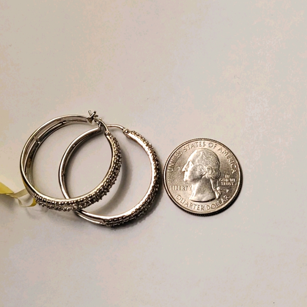 Diamond hoop earrings Sterling silver